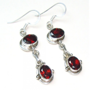 Pure silver red garnet dangle earrings